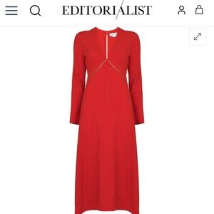 Victoria Beckham red v neck midi dress nwt